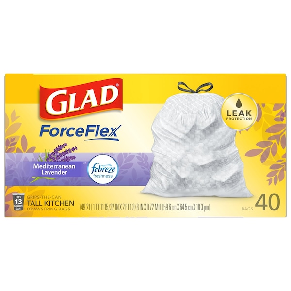 Glad Glad ForceFlex 13 gal Lavender Scent Tall Kitchen Bags Drawstring 40 pk 0.78 mil 78459 - main